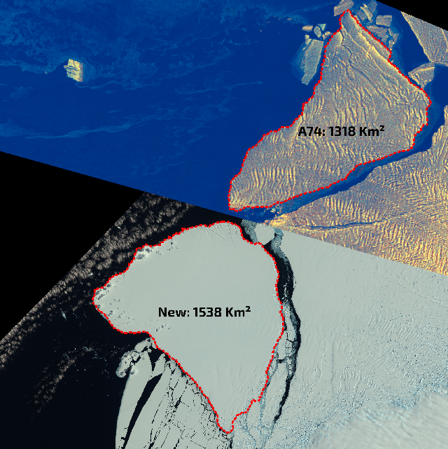 Antarctica New Iceberg on Brunt Ice Shelf 2023 Jan 22nd Soar