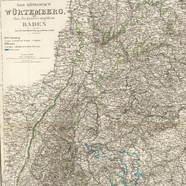 Historical Map of Württemberg, Germany - 1856  Soar